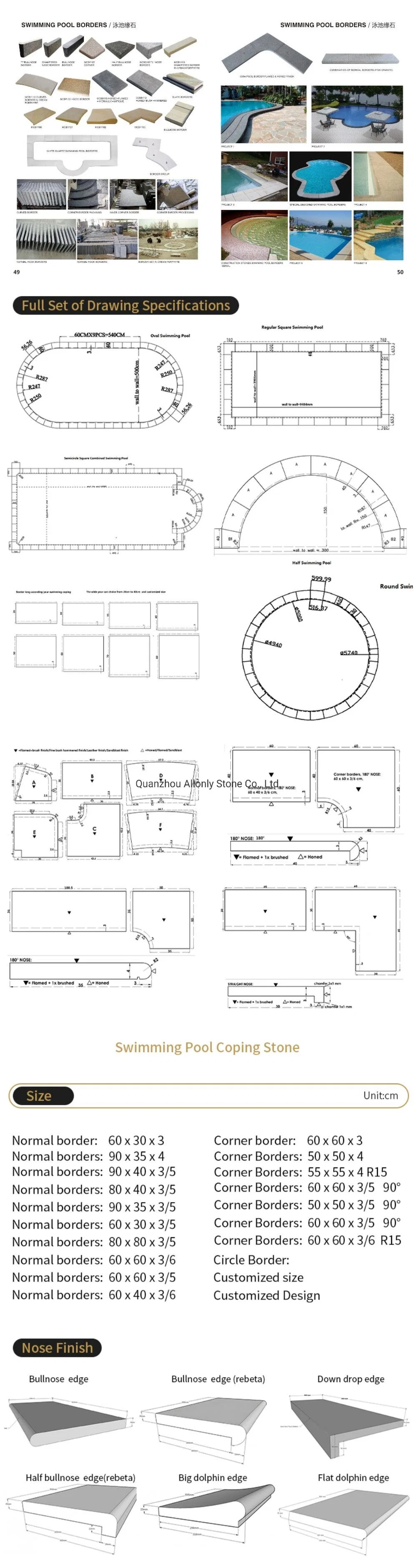 Honed Chinese White Grey Limestone Swimming Pool Tiles Bullnose Coping